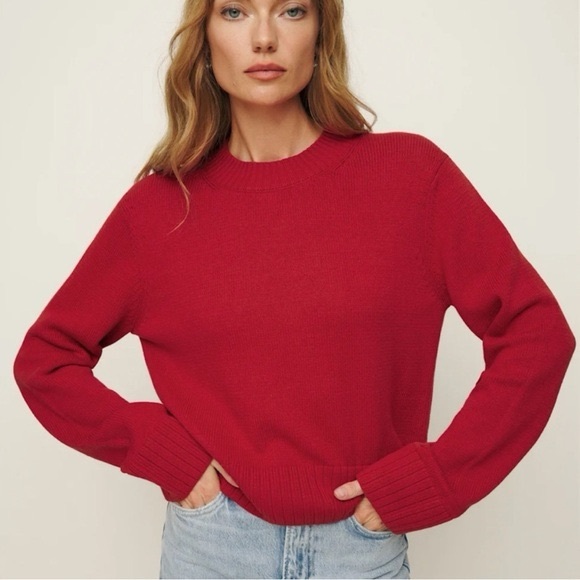 Reformation Anna Cotton Crewneck Sweater Red Size Extra Small - Picture 2 of 8